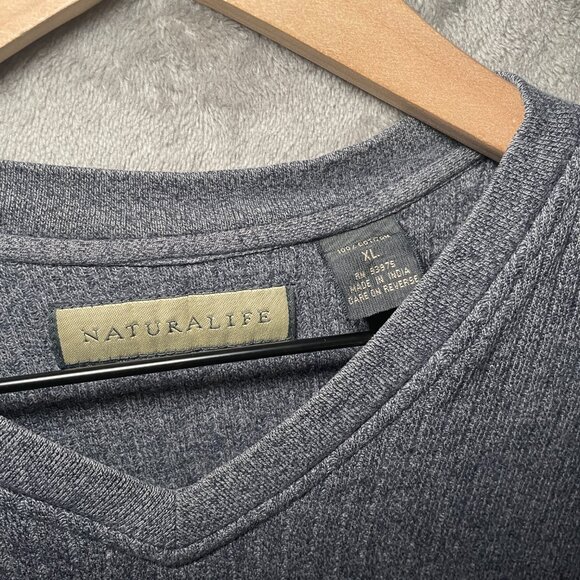 NATURALIFE Men's Gray V Neck Sweater 100% Cotton Pullover Long Sleeve Large - Picture 2 of 5